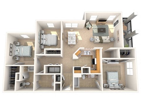 Floor plan for 3 beds, 2 baths, 1497 sqft